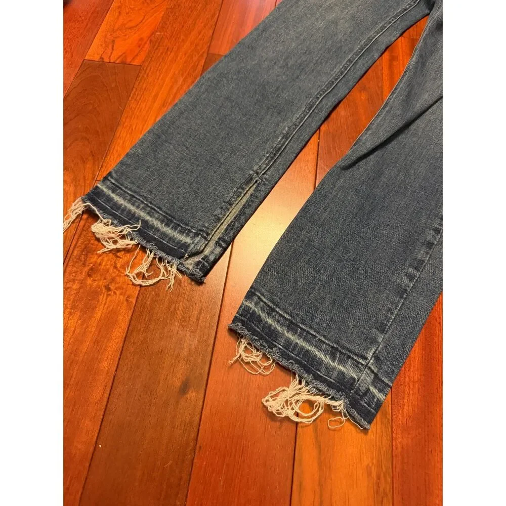 Free People Straight Leg Jeans Women's 30 Medium Wash Raw Hem Boho Casual 90s
